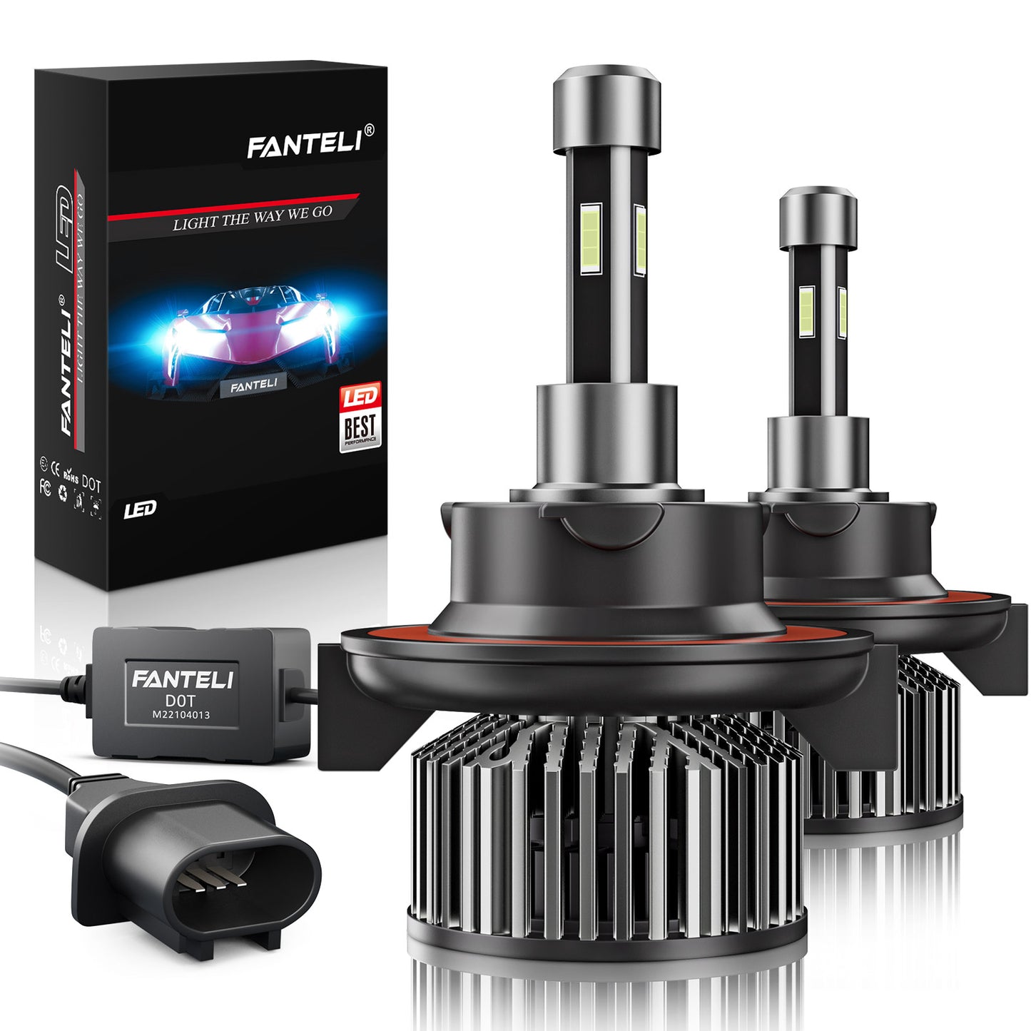 FANTELI H13 LED Headlight Bulbs, 10000K-12000K Deep Blue, 72W 12000 Lumens Super Bright Cool 9008 LED Headlights Conversion Kit IP68 Waterproof, Pack of 2