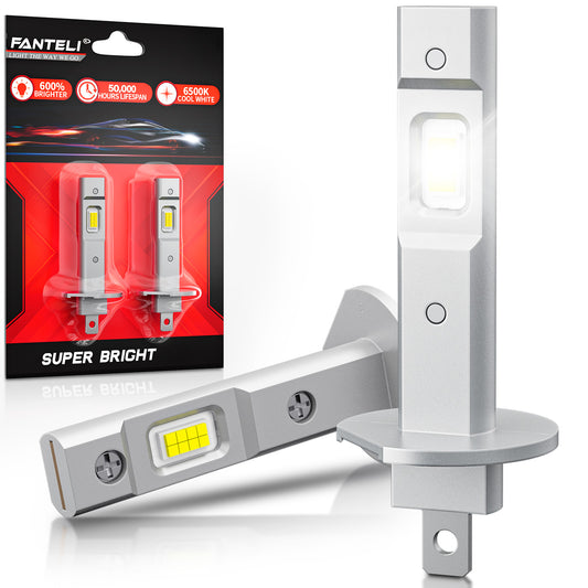 FANTELI H1 LED Bulb, 1:1 Size 600% Brighter, Standard LED H1 Bulbs, No Adapter Required, Non-Polarity 6500K Cool White Halogen Replacement, Pack of 2