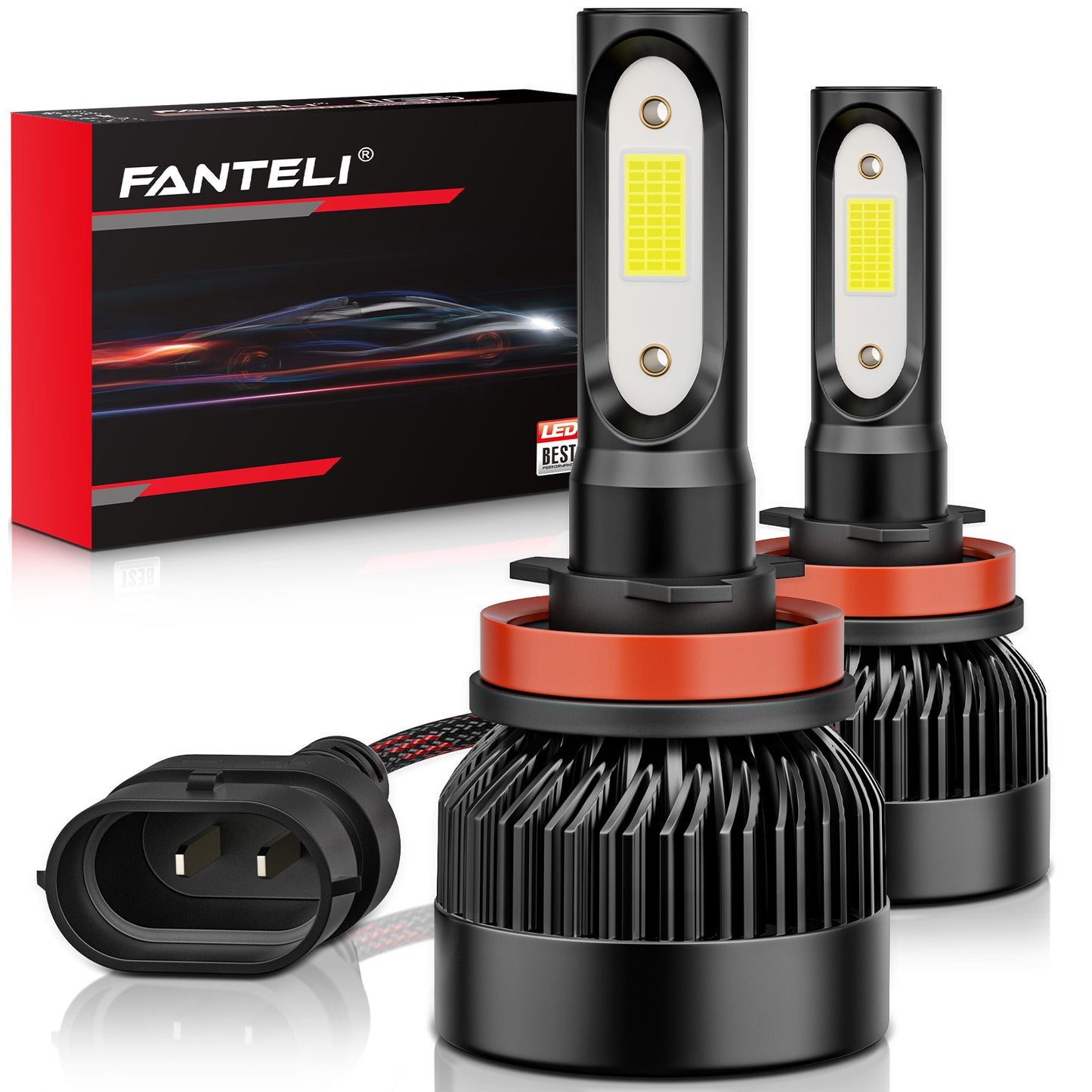 FANTELI H11 LED Fog Light, 12000LM 400% Brighter H16 H8 LED Fog Light Bulb 6500K Cool White Halogen Replacements for Cars Trucks Motorcycles, Pack of 2
